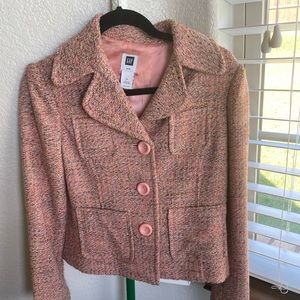 Gap tweed jacket. Orange/pink tones with silk lining.